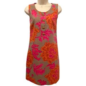 New Directions Linen Blend Dress Floral Lined Pink